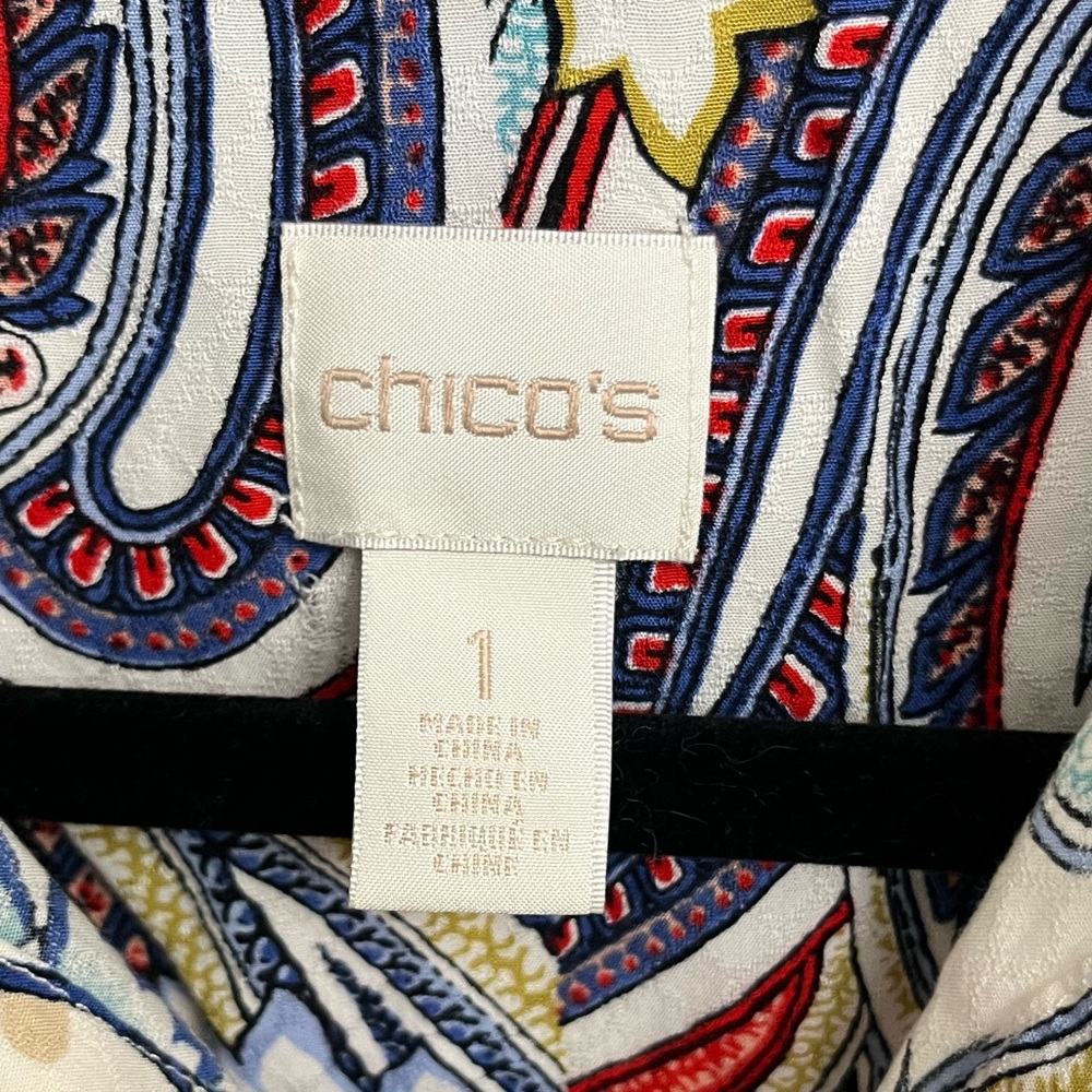Chico's Multicolored Paisley and Floral Print Sleeveless Button Down Blouse - Picture 7 of 14